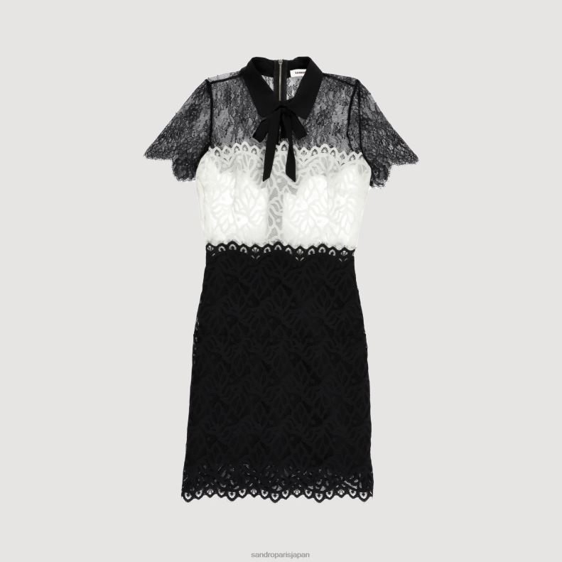 jp Sandro Paris 女性 ツートンカラーのレースドレス 生成り 20D4B125 衣服