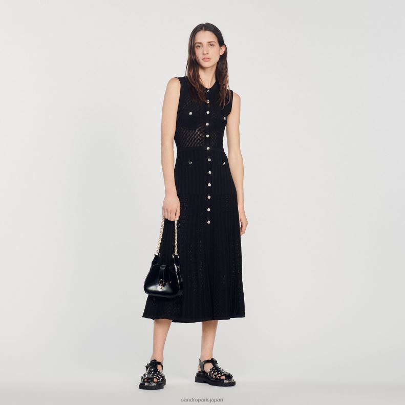 jp Sandro Paris 女性 ロングニットドレス 黒 20D4B126 衣服