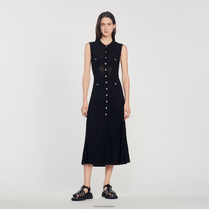 jp Sandro Paris 女性 ロングニットドレス 黒 20D4B126 衣服