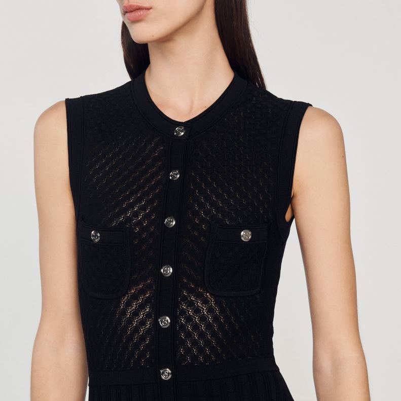 jp Sandro Paris 女性 ロングニットドレス 黒 20D4B126 衣服