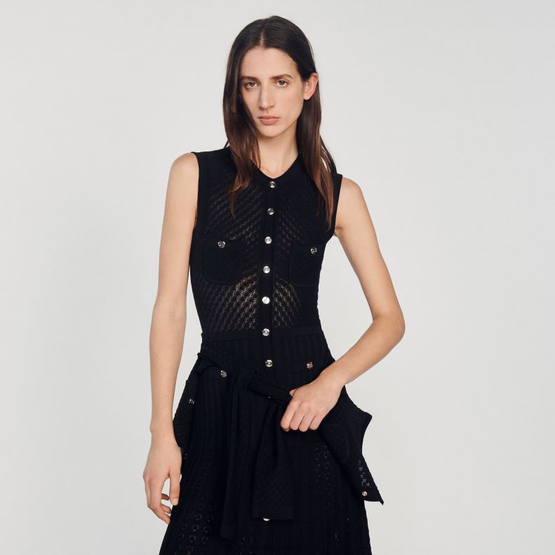 jp Sandro Paris 女性 ロングニットドレス 黒 20D4B126 衣服