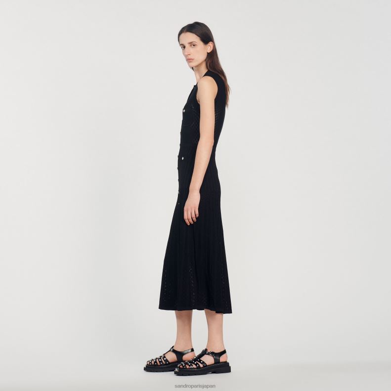 jp Sandro Paris 女性 ロングニットドレス 黒 20D4B126 衣服