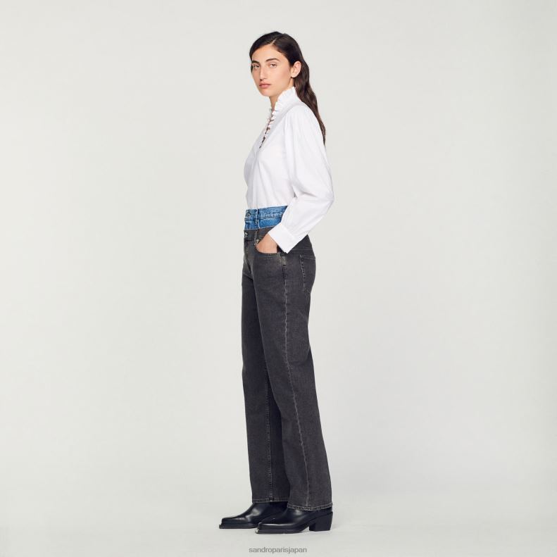 jp Sandro Paris 女性 ツートーン ダブルウエスト ジーンズ グレー 20D4B128 衣服