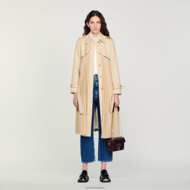 jp Sandro Paris 女性 ベルト付きプリーツトレンチコート ベージュ 20D4B130 衣服