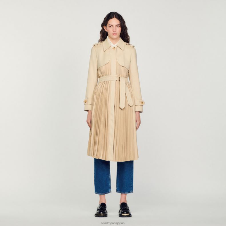 jp Sandro Paris 女性 ベルト付きプリーツトレンチコート ベージュ 20D4B130 衣服