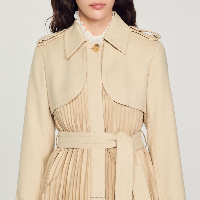 jp Sandro Paris 女性 ベルト付きプリーツトレンチコート ベージュ 20D4B130 衣服