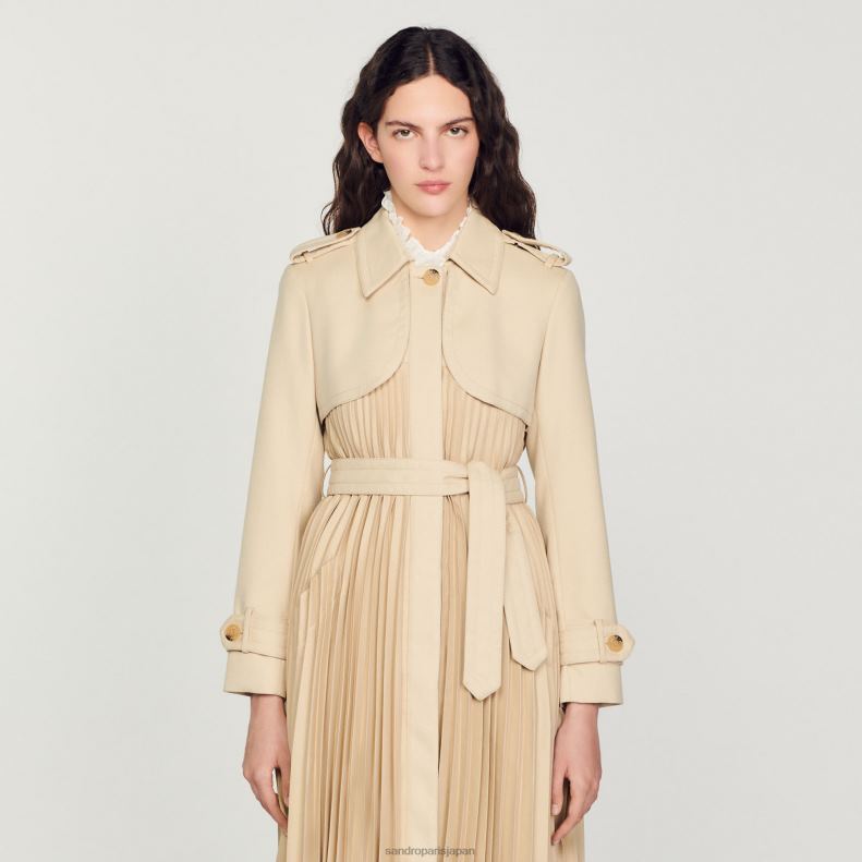 jp Sandro Paris 女性 ベルト付きプリーツトレンチコート ベージュ 20D4B130 衣服