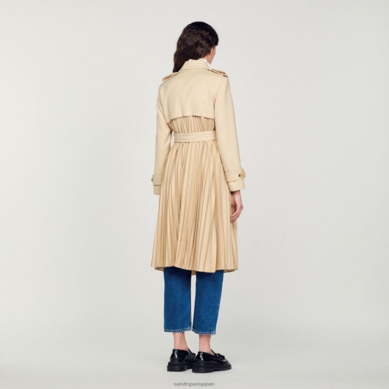 jp Sandro Paris 女性 ベルト付きプリーツトレンチコート ベージュ 20D4B130 衣服
