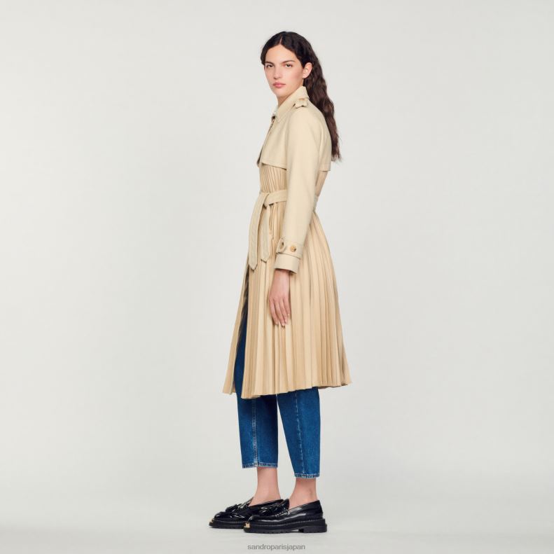 jp Sandro Paris 女性 ベルト付きプリーツトレンチコート ベージュ 20D4B130 衣服