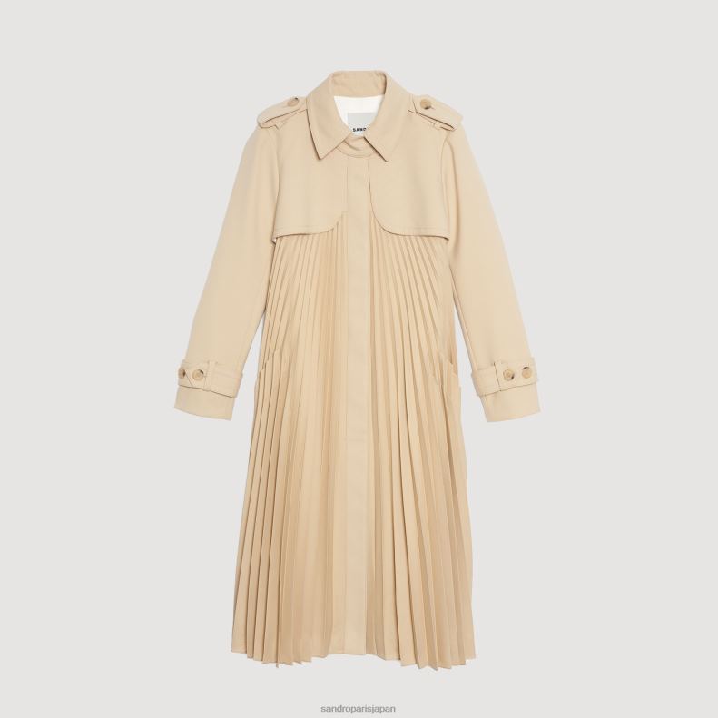 jp Sandro Paris 女性 ベルト付きプリーツトレンチコート ベージュ 20D4B130 衣服