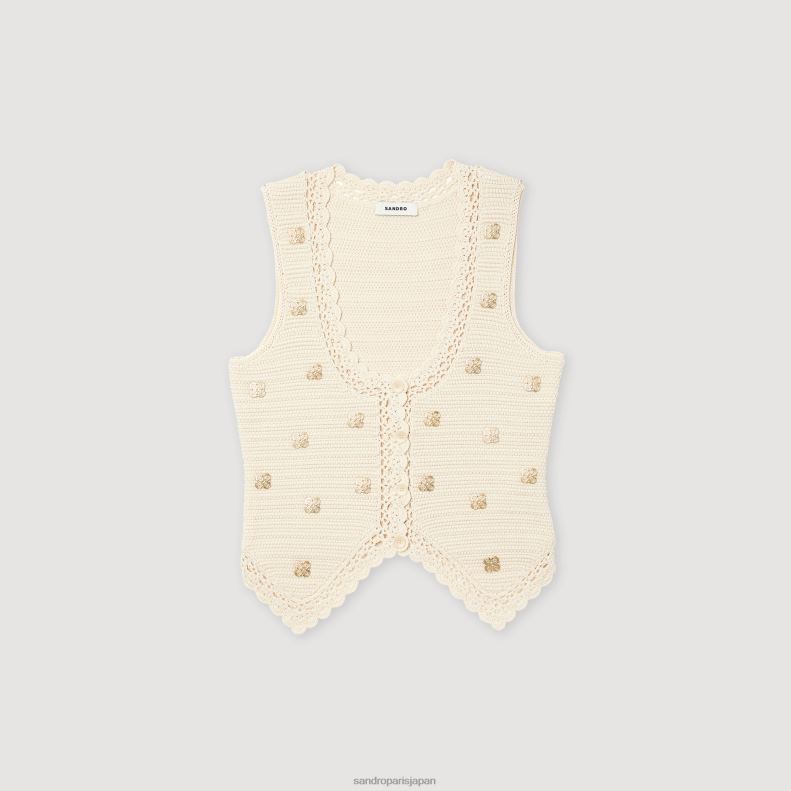 jp Sandro Paris 女性 かぎ針編みのトップ 生成り 20D4B132 衣服
