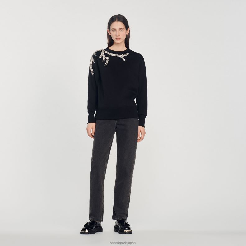 jp Sandro Paris 女性 装飾付きスウェットシャツ 黒 20D4B135 衣服