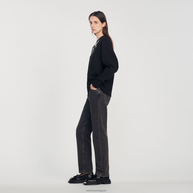 jp Sandro Paris 女性 装飾付きスウェットシャツ 黒 20D4B135 衣服