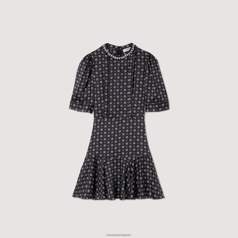 jp Sandro Paris 女性 スタープリント ショートドレス 黒/赤 20D4B14 衣服