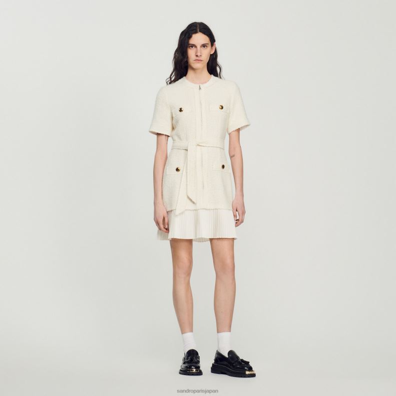 jp Sandro Paris 女性 ツイードエフェクト ウールコートドレス 生成り 20D4B144 衣服