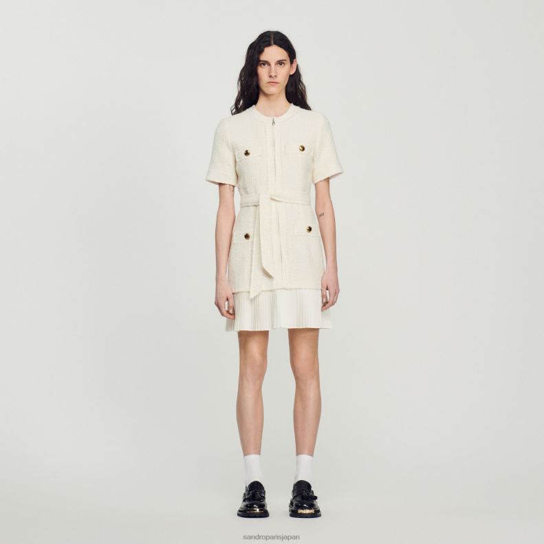 jp Sandro Paris 女性 ツイードエフェクト ウールコートドレス 生成り 20D4B144 衣服