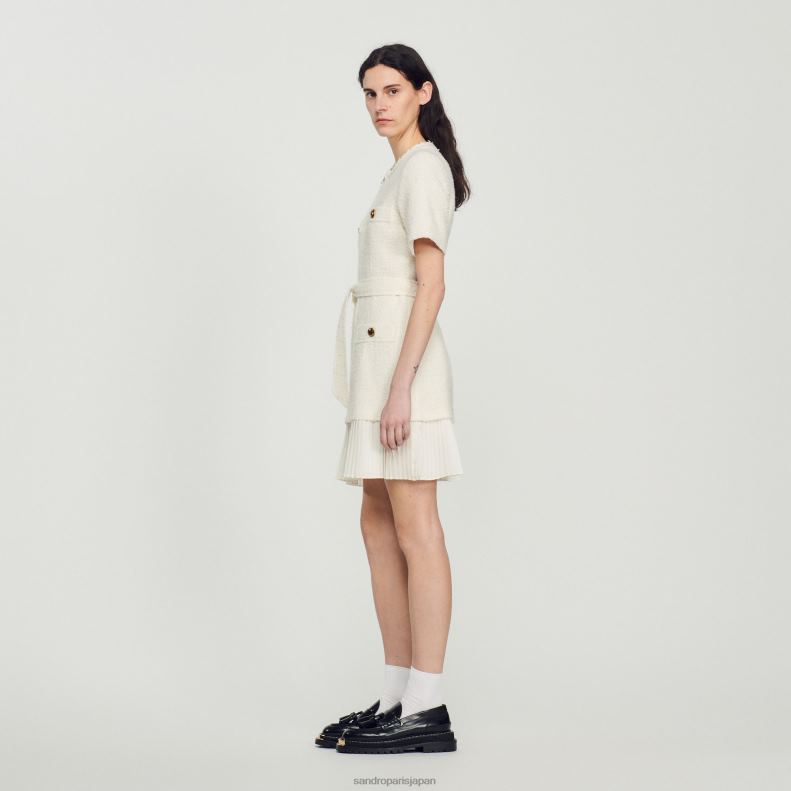 jp Sandro Paris 女性 ツイードエフェクト ウールコートドレス 生成り 20D4B144 衣服