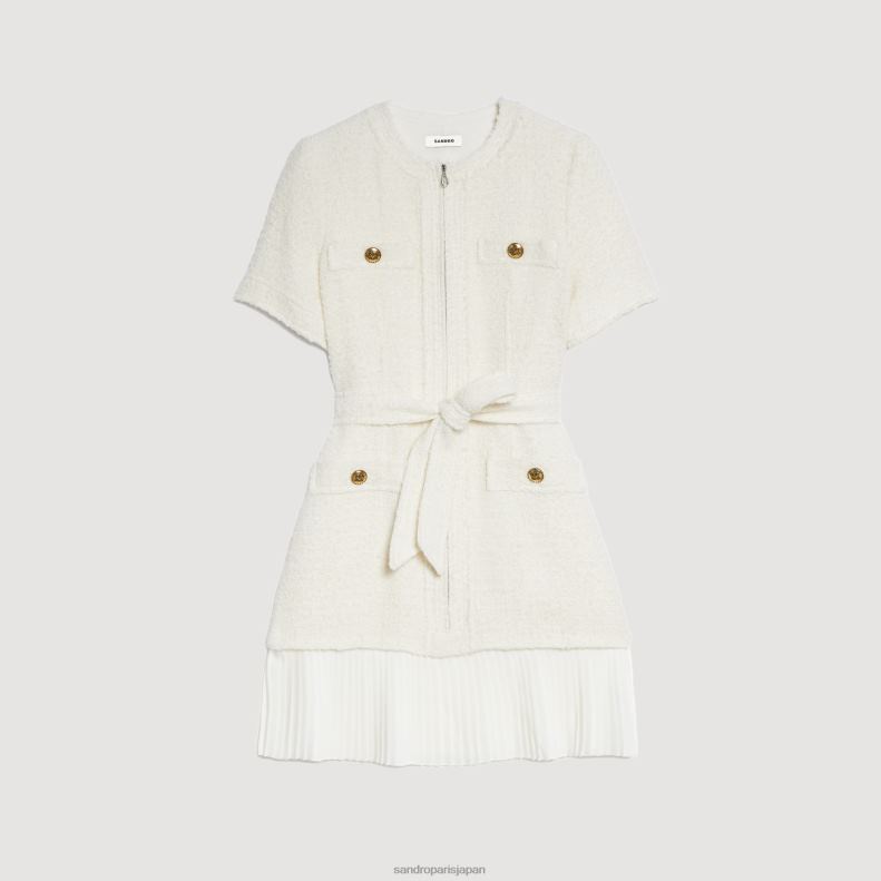 jp Sandro Paris 女性 ツイードエフェクト ウールコートドレス 生成り 20D4B144 衣服