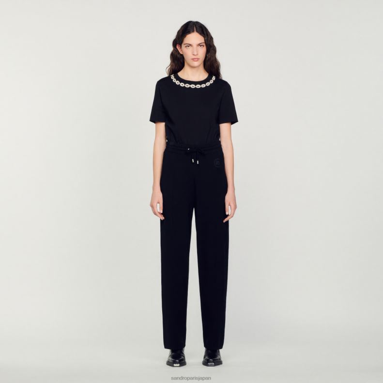 jp Sandro Paris 女性 ニットストレートパンツ 黒 20D4B145 衣服