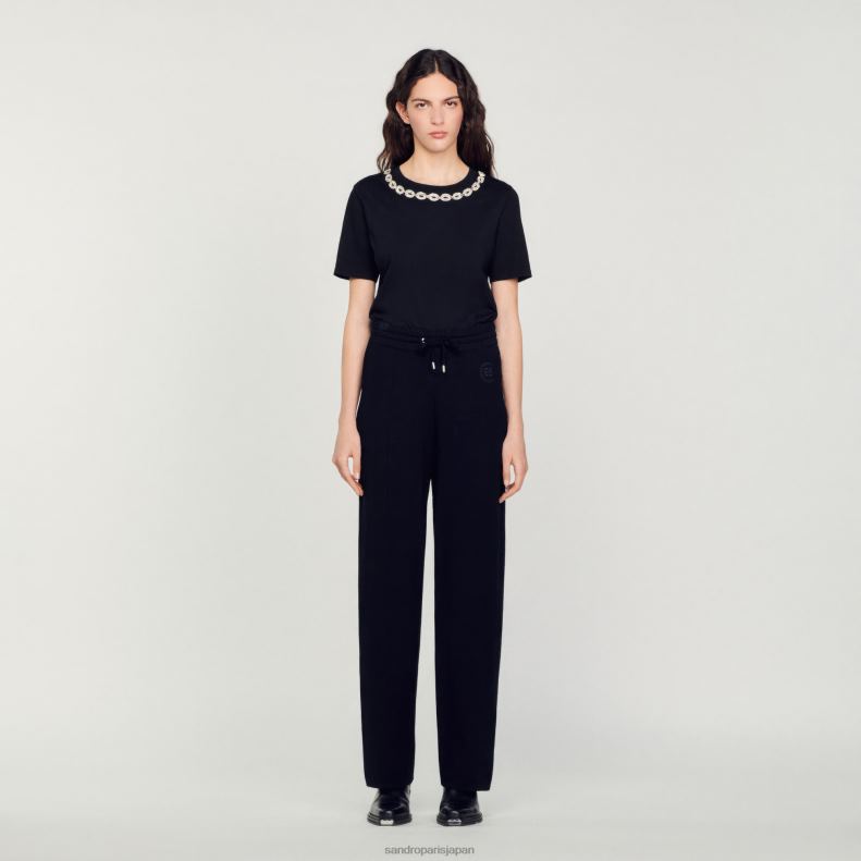 jp Sandro Paris 女性 ニットストレートパンツ 黒 20D4B145 衣服
