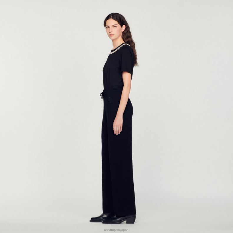 jp Sandro Paris 女性 ニットストレートパンツ 黒 20D4B145 衣服