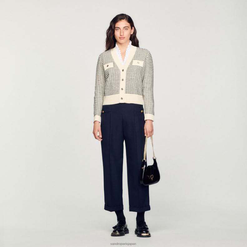 jp Sandro Paris 女性 ストライプニットカーディガン 生成り 20D4B146 衣服