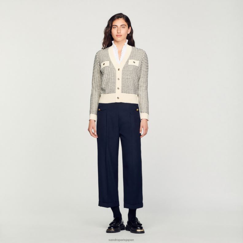 jp Sandro Paris 女性 ストライプニットカーディガン 生成り 20D4B146 衣服
