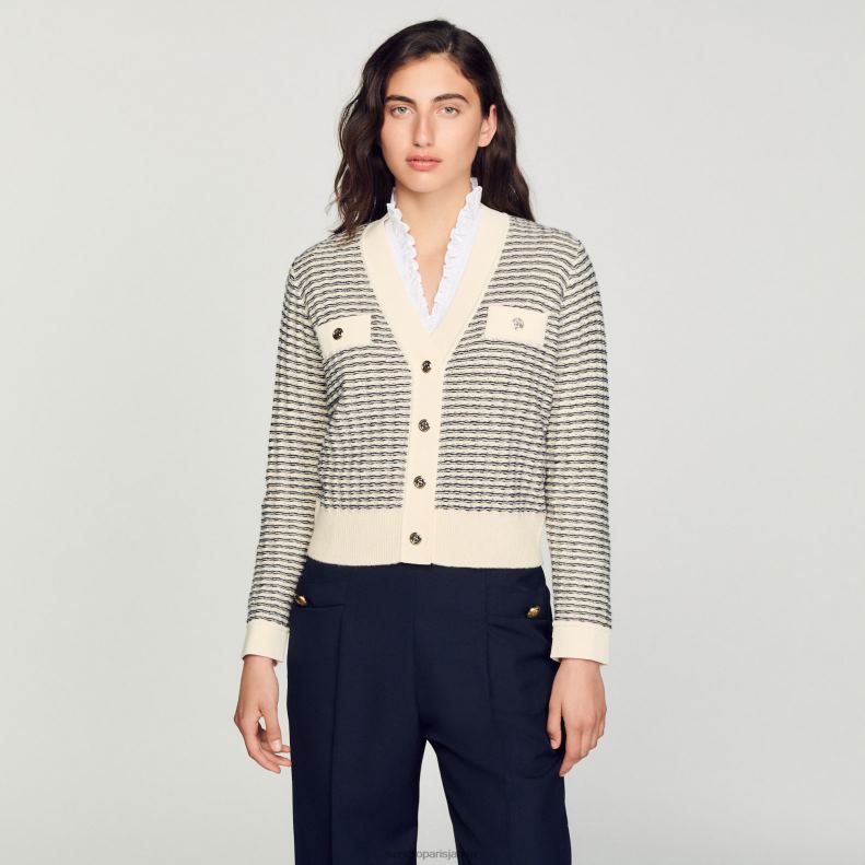 jp Sandro Paris 女性 ストライプニットカーディガン 生成り 20D4B146 衣服