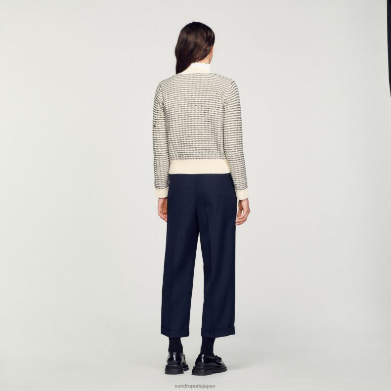 jp Sandro Paris 女性 ストライプニットカーディガン 生成り 20D4B146 衣服