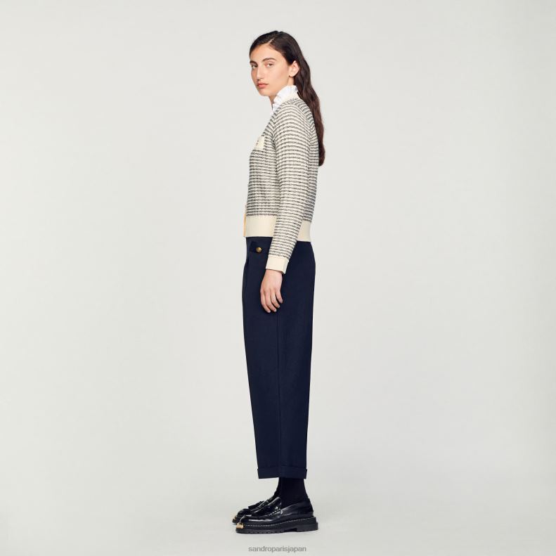 jp Sandro Paris 女性 ストライプニットカーディガン 生成り 20D4B146 衣服