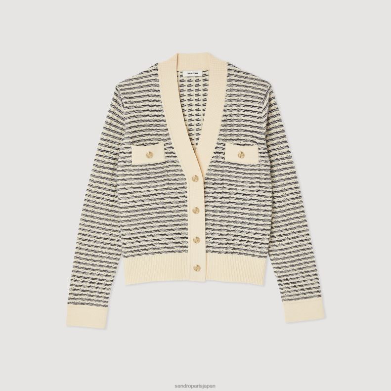 jp Sandro Paris 女性 ストライプニットカーディガン 生成り 20D4B146 衣服