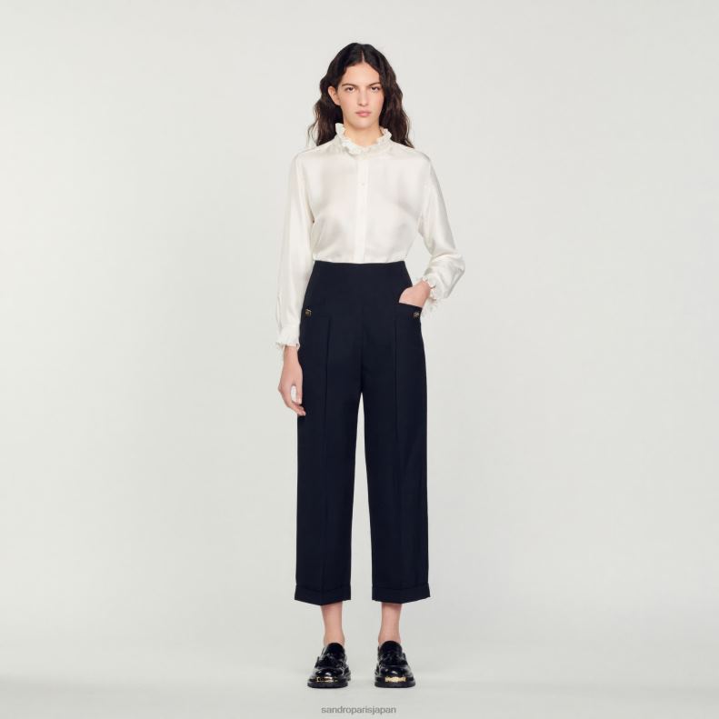 jp Sandro Paris 女性 ハイウエストパンツ 黒 20D4B147 衣服