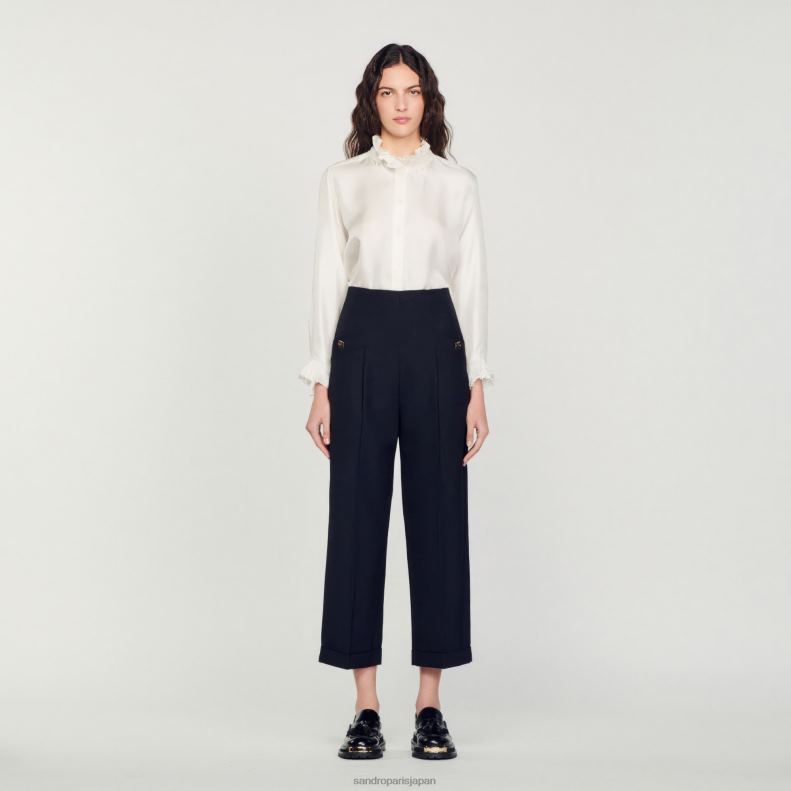 jp Sandro Paris 女性 ハイウエストパンツ 黒 20D4B147 衣服