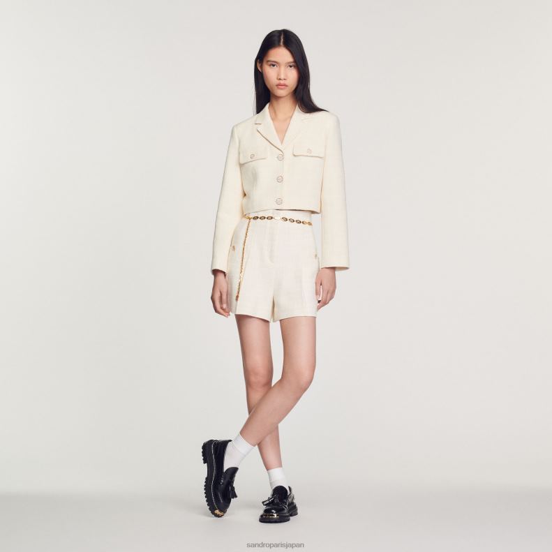 jp Sandro Paris 女性 ツイード ハイウエストショーツ 生成り 20D4B148 衣服