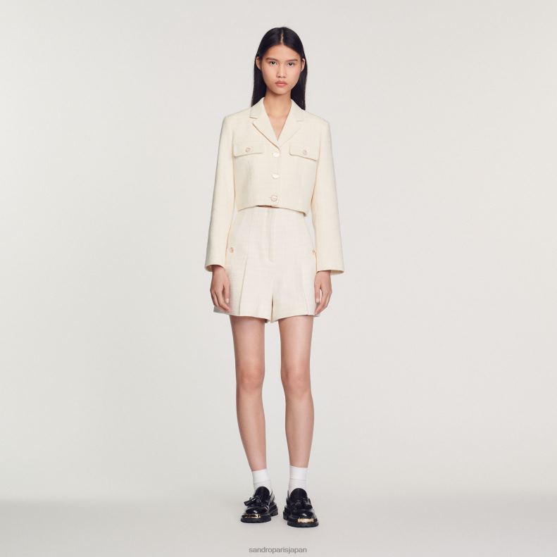 jp Sandro Paris 女性 ツイード ハイウエストショーツ 生成り 20D4B148 衣服