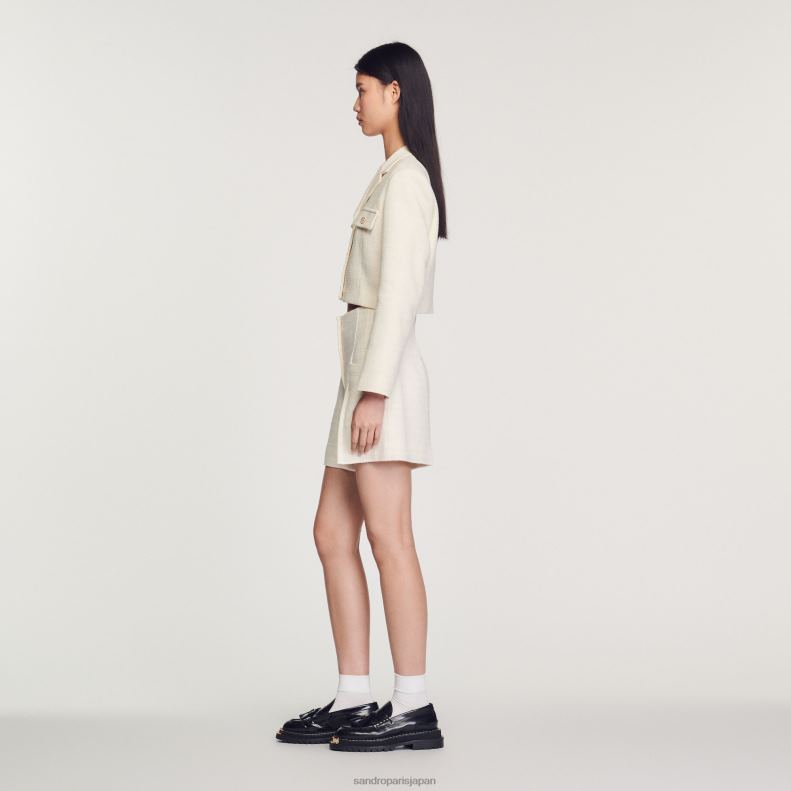jp Sandro Paris 女性 ツイード ハイウエストショーツ 生成り 20D4B148 衣服