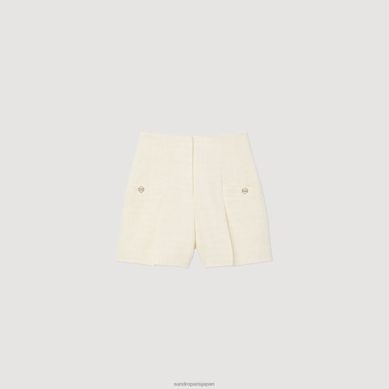 jp Sandro Paris 女性 ツイード ハイウエストショーツ 生成り 20D4B148 衣服