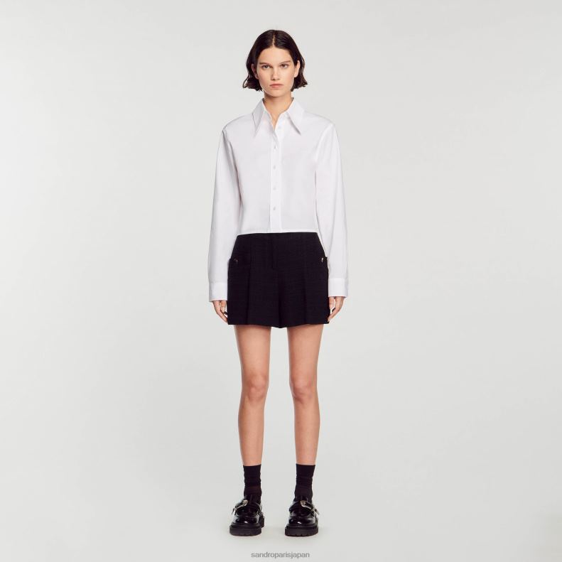 jp Sandro Paris 女性 ツイード ハイウエストショーツ 黒 20D4B149 衣服