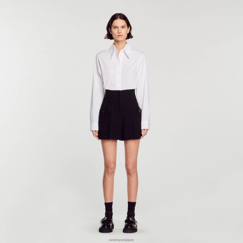 jp Sandro Paris 女性 ツイード ハイウエストショーツ 黒 20D4B149 衣服
