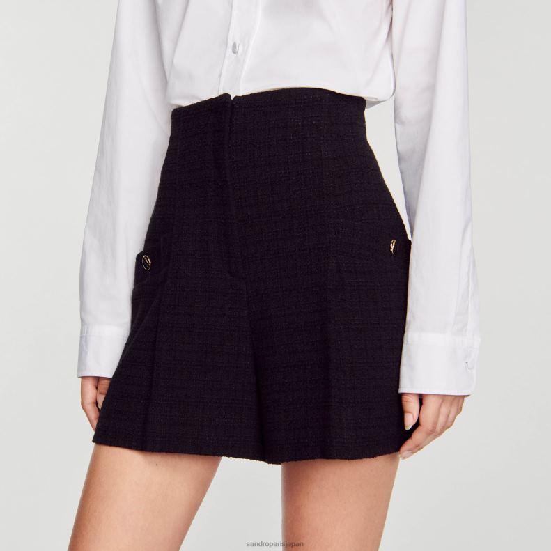 jp Sandro Paris 女性 ツイード ハイウエストショーツ 黒 20D4B149 衣服
