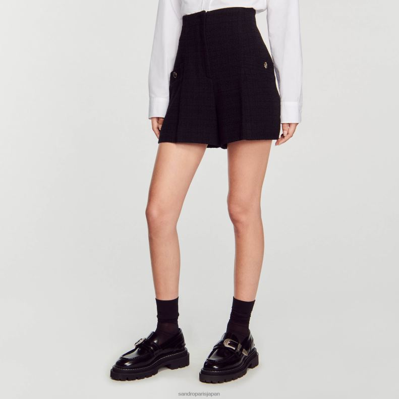 jp Sandro Paris 女性 ツイード ハイウエストショーツ 黒 20D4B149 衣服