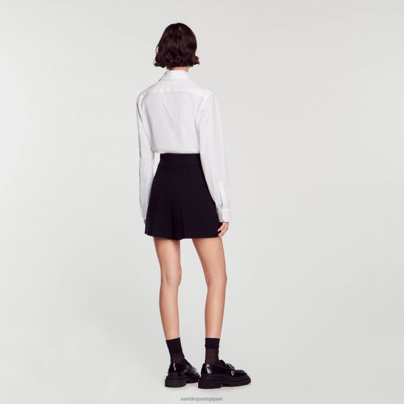 jp Sandro Paris 女性 ツイード ハイウエストショーツ 黒 20D4B149 衣服