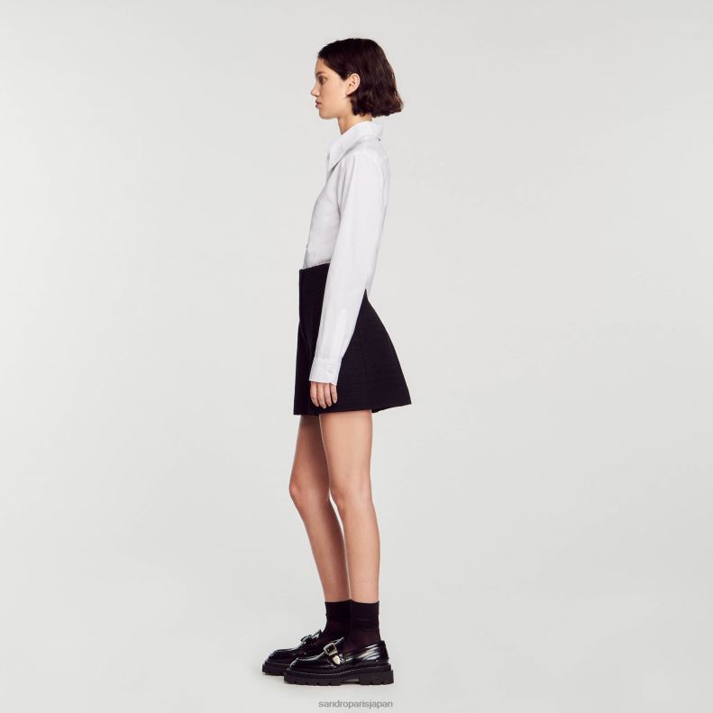 jp Sandro Paris 女性 ツイード ハイウエストショーツ 黒 20D4B149 衣服