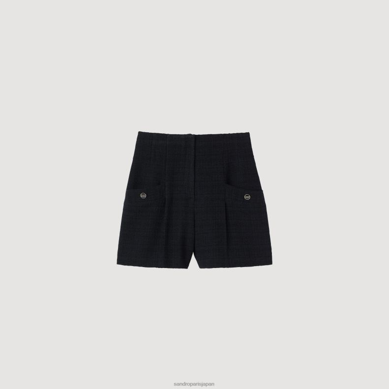 jp Sandro Paris 女性 ツイード ハイウエストショーツ 黒 20D4B149 衣服