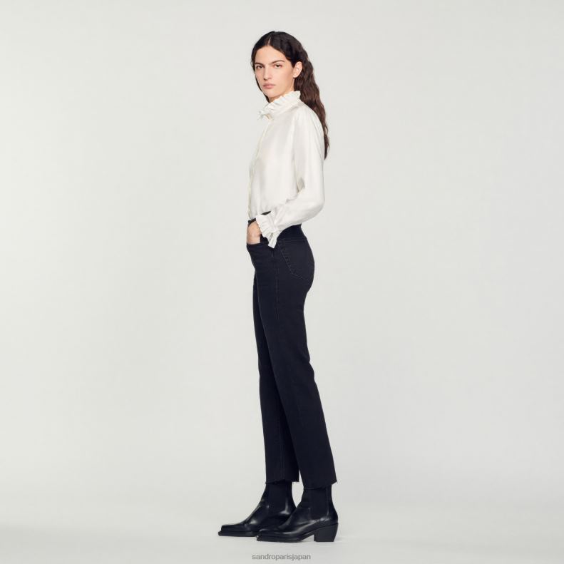 jp Sandro Paris 女性 切りっぱなしのエッジを備えたストレートカット ジーンズ 黒 20D4B158 衣服