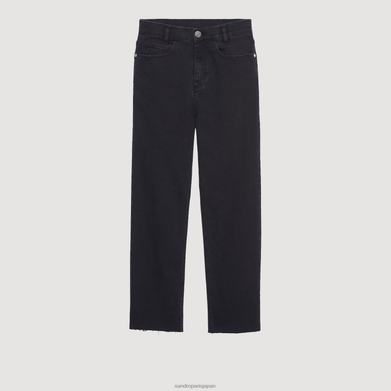 jp Sandro Paris 女性 切りっぱなしのエッジを備えたストレートカット ジーンズ 黒 20D4B158 衣服