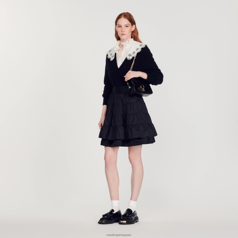 jp Sandro Paris 女性 デュアルマテリアルショートスカート 黒 20D4B162 衣服