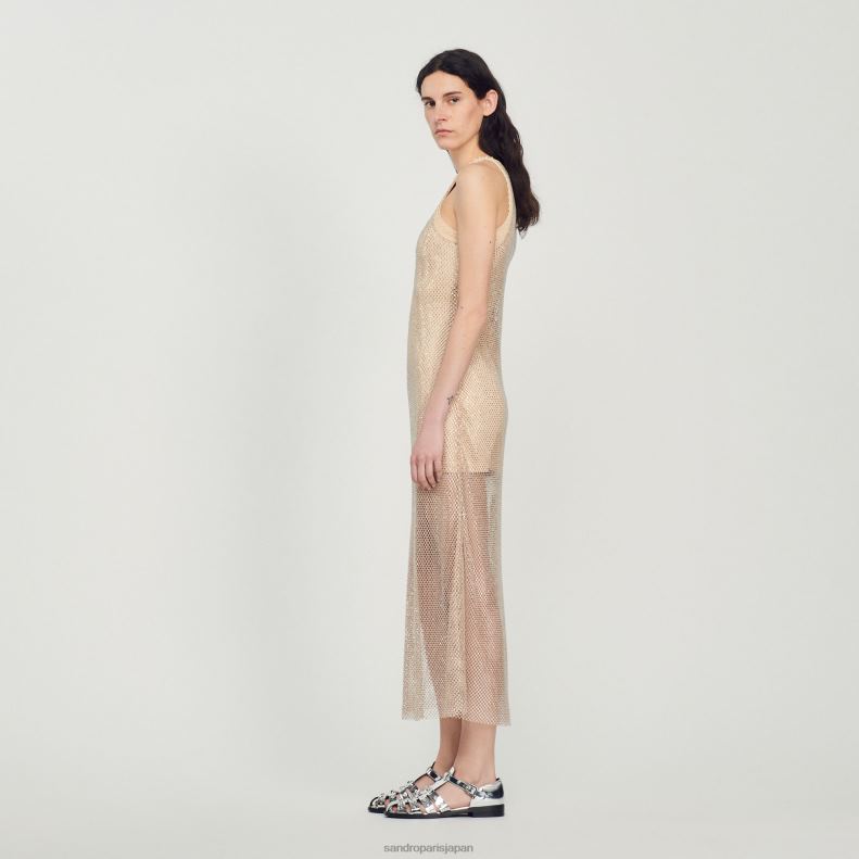 jp Sandro Paris 女性 光沢のあるメッシュのロングドレス 金 20D4B164 衣服