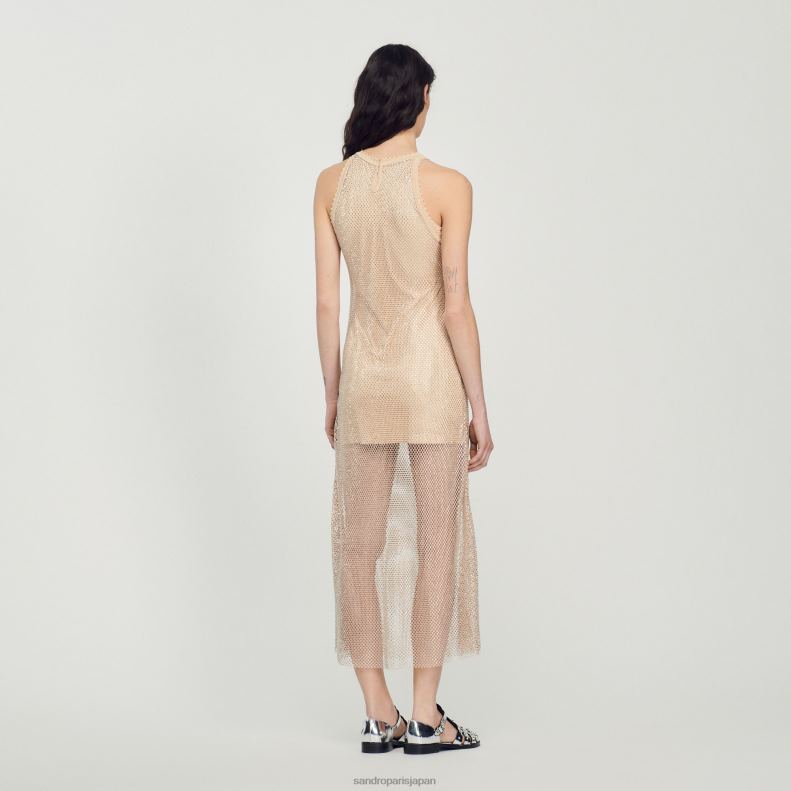 jp Sandro Paris 女性 光沢のあるメッシュのロングドレス 金 20D4B164 衣服