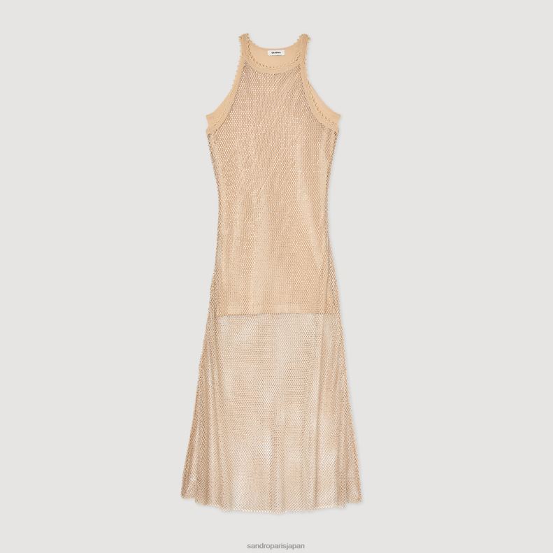 jp Sandro Paris 女性 光沢のあるメッシュのロングドレス 金 20D4B164 衣服
